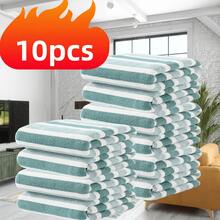 10pcs - 11.02*11.02 Inch Wide Striped Coral Fleece, Super Soft & Absorbent, 300g/Sqm, Suitable For Home, Hotel, Gym, Travel, Quick Drying, Multi-Color Options, Bathroom Accessories, Reusable Cleaning Cloth, Hand Towel, Face Towel - Multicolor - View 9