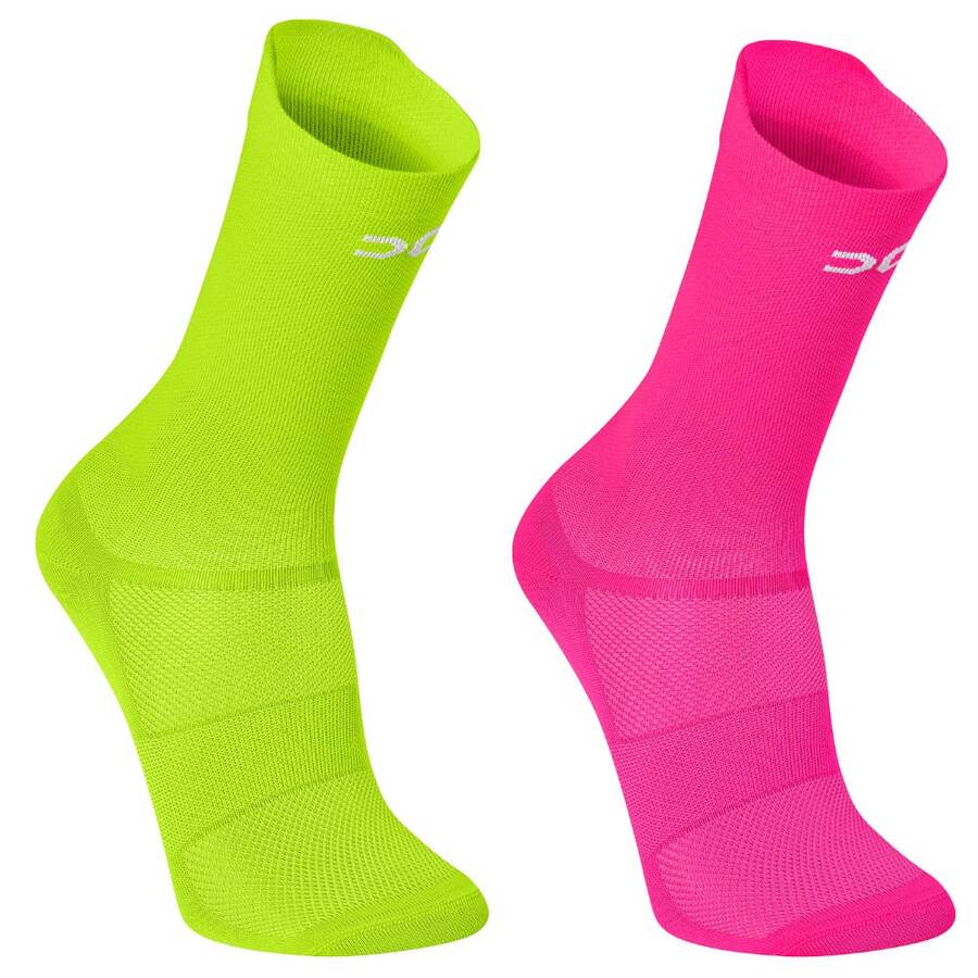 Adult Polyamide Running Socks With 3D Cuff, Breathable, Thermal Comfort, High Performance, Spinning, Cycling - Yellow + Pink - View 1