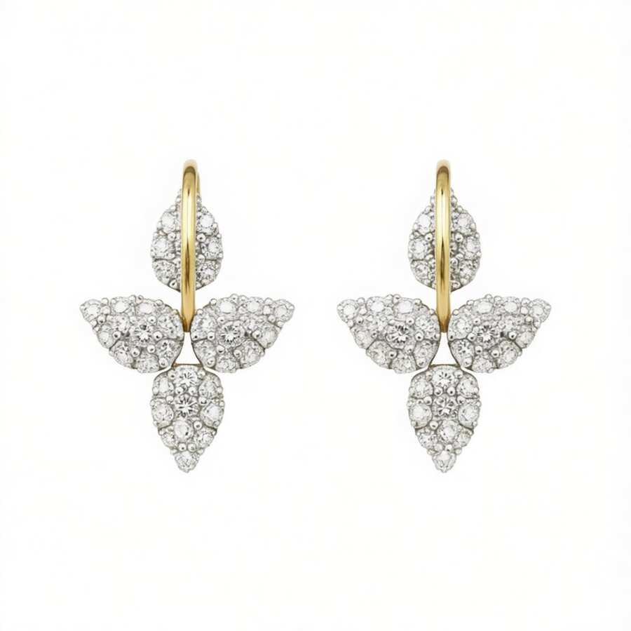 18K Gold Diamond Earrings Round Cut For Wedding Women's Fashion Jewelry Lightweight Secure Closure Tarnish Resistant Hypoallergenic Nickel Free Lead Free [E537] - 金色 - 查看 1