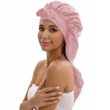 ZTZI Extra Long Satin Bonnet For Braids, Adjustable Tie Silk Sleep Cap For Dreadlocks, Wide Band Hair Wrap For Long Curly Hair, Night Hair Protection Bonnet, Solid Color Cute Polyester Bonnet For Home Use All Seasons,Summer,Beach,Hat,Holiday,Travel - LM Bow 9008 - View 12