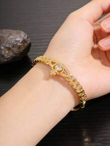 Camhanno 1pc - Commuter Versatile Gold Snake Bone Copper Bracelet, Full Zirconia Inlaid Charm Bracelet, Exquisite Daily Commuter Handpiece - Gold - View 3