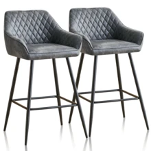 ZOONFA Grey Suede Upholstered High Bar Stool With Armrest & Backrest, Breakfast Kitchen Stool For Counter Island - Suede Grey - View 8