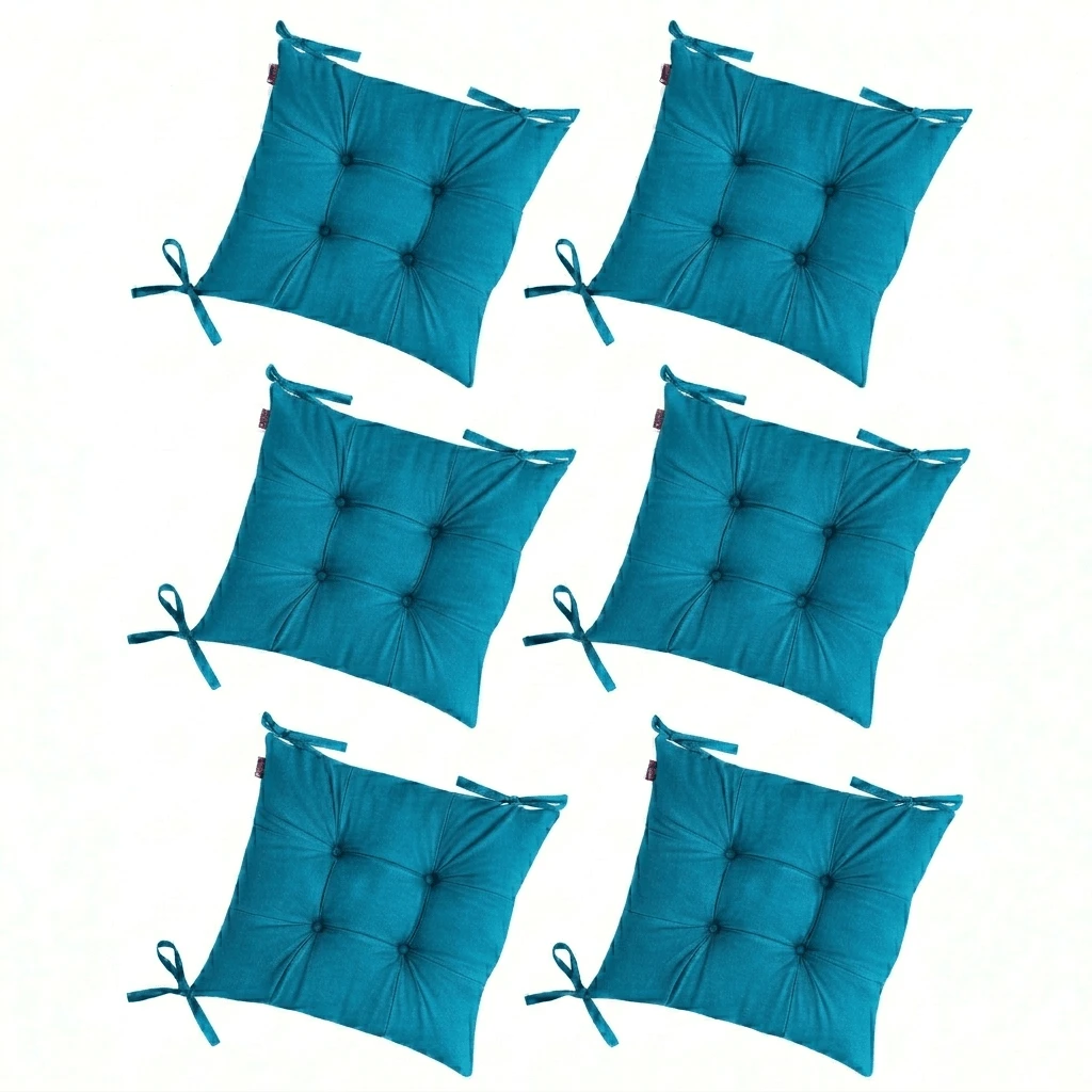 Set Of 6 Puffy Soft Square Chair Cushions – 40x40 Cm İN DER TURKEI - Cadet Blue - View 1