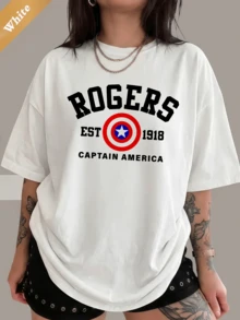 T-shirt graphique en coton 100% unisexe vintage Steve Rogers EST 1918, T-shirt pour fans de super-héros - Blanc - Voir 6