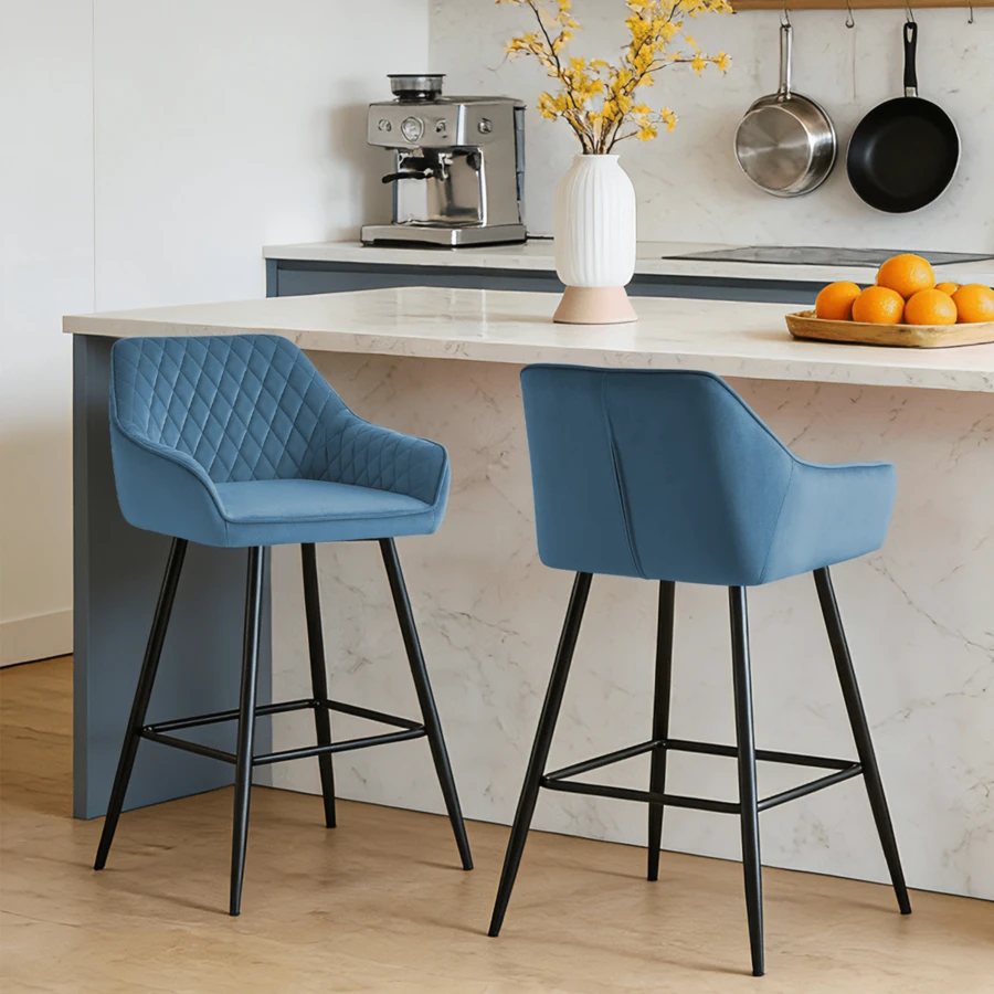 ZOONFA Bar Stools Teal Velvet Breakfast Stools Upholstered Kitchen Bar Chairs With Armrest & Backrest Barstools For Kitchen Counter
