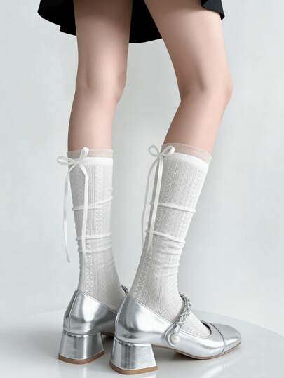 1/2 双春夏薄款甜美百搭芭蕾舞风格蝴蝶结镂空袜子