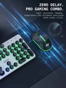 Acer OCC205 Wired Keyboard And Mouse Set - Punk Round Keycap Mechanical Feeling Keyboard And Mouse - Rainbow Breathing Lamp Effect - 26-Key Anti-Ghosting - Suitable For PC/Laptop - Illuminated Version - View 4