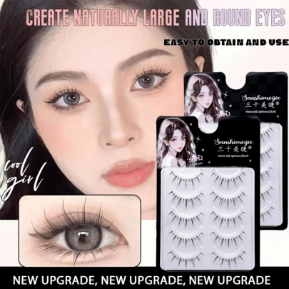 5 Pairs Cartoon Style Transparent Stem Natural False Eyelashes, Curled And Soft, Suitable For Cosplay, Daily Makeup, Asian Makeup