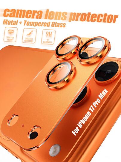 Ốp bảo vệ ống kính camera bằng hợp kim màu trơn, 1 chiếc cho iPhone 17 Pro, thiết kế vừa khít [1:1], kính cường lực mờ phủ toàn màn hình, tương thích với ốp lưng (Màu cam vũ trụ, dành cho iPhone 17 Pro Max) Quà tặng Ngày của Mẹ, Sinh nhật