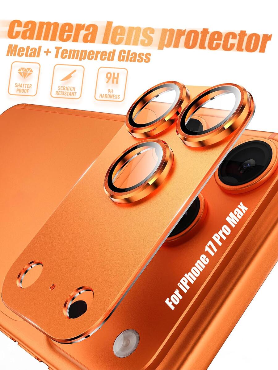 Protector de lente de cámara de unicolor de aleación, 1 pieza, [ajuste perfecto 1:1] Cubierta de pantalla de cámara de vidrio templado mate de metal de cobertura completa, accesorio compatible con estuches (Naranja cósmico, para iPhone 17 Pro Max) Regalo del Día de la Madre y cumpleaños - Naranja - Ver 1