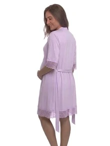 Baby Doll Kit With Easy-Open Button Nursing Bra + Comfortable Robe For Maternity, Hospital Outfit, And Postpartum Wear - Lila Púrpura - Ver 3