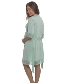 Baby Doll Kit With Easy-Open Button Nursing Bra + Comfortable Robe For Maternity, Hospital Outfit, And Postpartum Wear - verde menta - Ver 3