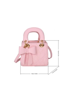 Quilted PU Rhombus Pattern Mini Handbag, Casual Versatile Shoulder Bag/Crossbody Bag, Elegant Maternity Bag For Women - Pink - View 3