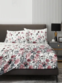 Bộ 4 món ga trải giường họa tiết hoa cẩm chướng trắng hồng và tím, dễ giặt, chất liệu microfiber mềm mại, bao gồm ga trải giường có chun (1 ga phẳng + 1 ga có chun + 2 vỏ gối). Kích thước: King, Queen, Full, Twin. Ga có chun sâu, phù hợp với vỏ gối có chun đến 11.8 inch. Chất liệu mềm mại, thoáng khí, không nhăn, giúp ngủ ngon hơn. Phong cách khách sạn sang trọng, quà tặng cho bố mẹ, bạn bè. Bộ ga trải giường in hoa pastel lãng mạn. - Màu tím hoa cà - Xem 4