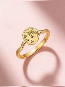 Personalisierter Schmuckring - Personalisierter Kinderporträtring - 18K Gold Edelstahl personalisierter Ring, persönliches Andenken, das beste Geschenk zum Muttertag, Geburtstag, tägliche Geschenke - Verschiedenfarbig - Übersicht 2
