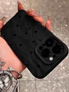 Heart 1pc Pleated Black Heart Minimalist Personalized TPU Shockproof Full Coverage Phone Case, Suitable Compatible With Apple 17, 16, 15, 14, 13, 12, 11 Pro Max, Air, And Series - Multicolor - View 2