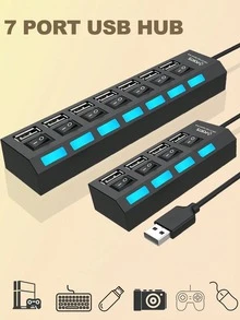 2PCS/1PC Set 4-Port & 7-Port USB 2.0 Hub With Independent Switches - Multi-Port Splitter Adapter, Compatible With Laptops, PCs, MacBooks, Phones OTG And USB Peripherals - 查看 4