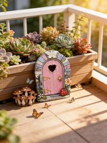 2pcs Wooden Craft Miniature Garden Decor, Creative Fairy Door Ornament, Home Atmosphere Decoration - Garden Decor - A - View 8