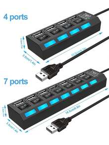 2PCS/1PC Set 4-Port & 7-Port USB 2.0 Hub With Independent Switches - Multi-Port Splitter Adapter, Compatible With Laptops, PCs, MacBooks, Phones OTG And USB Peripherals - 查看 10