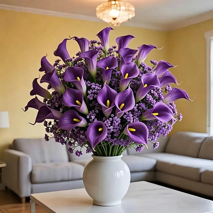 4 支紫色马蹄莲 + 8 支紫色满天星 - 深紫 - 查看 1