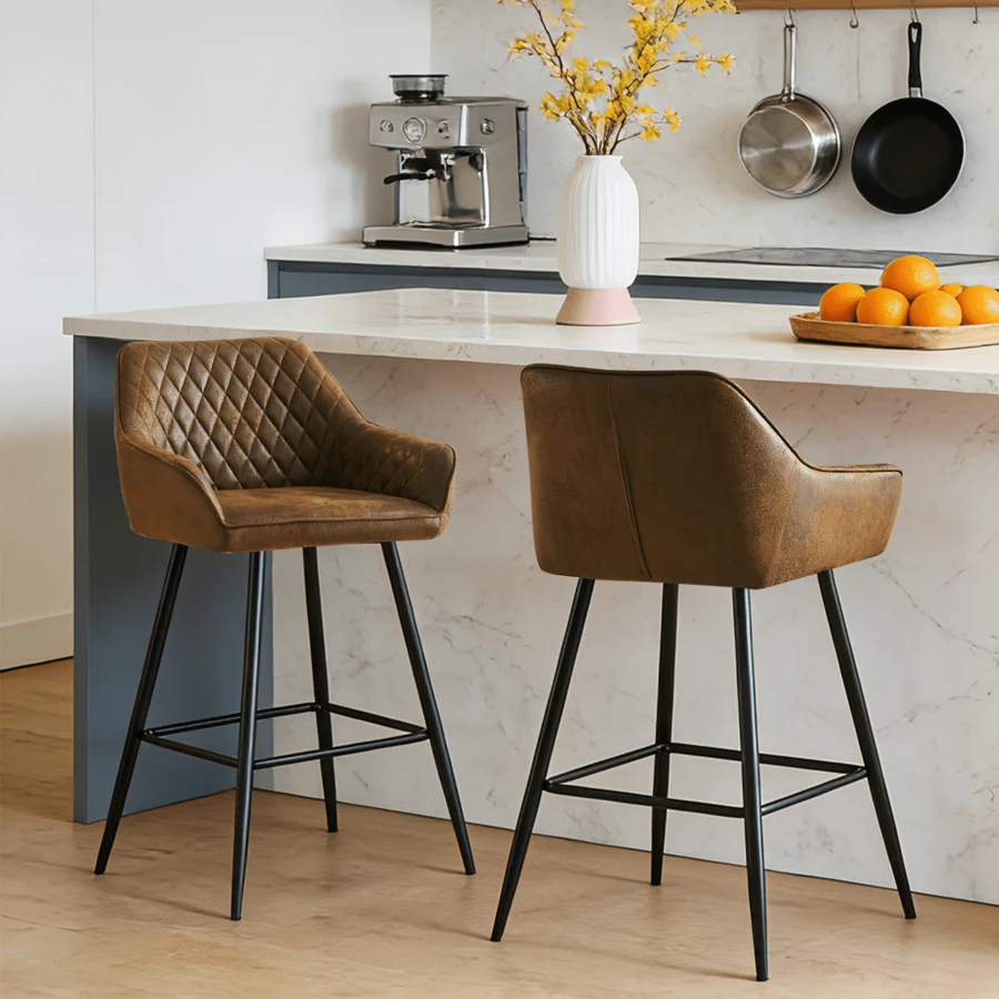ZOONFA Upholstered Brown Suede High Bar Chair With Armrest & Backrest, Breakfast Kitchen Stool For Counter Island Bar - suede brown - 查看 1