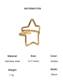 3pcs/Set Minimalist Chic Geometric Star & Heart Shaped Open Ring, Stainless Steel Gold Plated, Suitable For Women Daily, Party, Date Wear - Three Piece Set - View 4