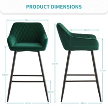 ZOONFA Bar Stools Green Velvet Breakfast Stools Upholstered Kitchen Bar Chairs With Armrest & Backrest Barstools For Kitchen Counter - Green - View 2