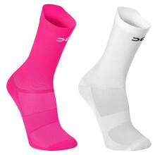 Adult Polyamide Running Socks With 3D Cuff, Breathable, Thermal Comfort, High Performance, Spinning, Cycling - White + Pink - View 1