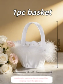 3 chiếc giỏ hoa kiểu phương Tây bằng ren satin trắng cho bé gái dự tiệc cưới. - giỏ hoa - Xem 14