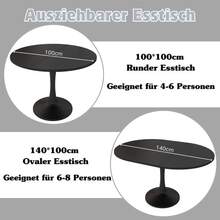 Extendable Oval Dining Table For Coffee And Leisure, Length 100/140 X Width 100 X Height 75 Cm, Modern And Simple, White [OLD SKU: N634P18391921W] - Black - View 3