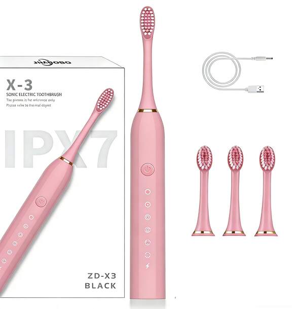 Cepillos de dientes eléctricos para adultos y niños, 6 modos de limpieza, potencia sónica, cepillo de dientes para blanquear, con 3 cabezales de repuesto, temporizador inteligente de 2 minutos, 42000 VPM, recargable por USB, puede usarse durante 60 días con una sola carga, brinda una atención oral saludable y excepcional para usted y su familia.