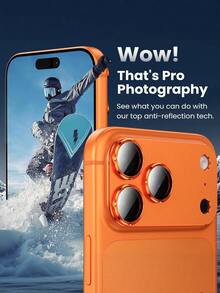 Protector de lente de cámara de unicolor de aleación, 1 pieza, [ajuste perfecto 1:1] Cubierta de pantalla de cámara de vidrio templado mate de metal de cobertura completa, accesorio compatible con estuches (Naranja cósmico, para iPhone 17 Pro Max) Regalo del Día de la Madre y cumpleaños - Naranja - Ver 5