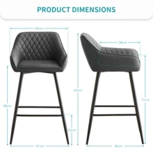 ZOONFA Grey Faux Leather High Back Bar Stool With Armrests, Upholstered Breakfast Stool For Kitchen Counter - PU Grey - View 3