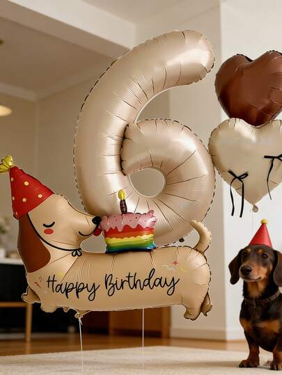 10pcs Pet Dog Birthday Party Foil Balloons, Dog Stealing Cake, Includes 18inch Heart And Black Ribbon, Suitable For Pet Theme Party Decor, Anniversary Decor, Birthday Party, Balloon Decorations, Garden Tea Party, Happy Dog, Party Favors, Party Supplies, Room Decor