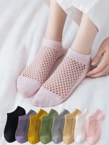 1/5/10 Pairs Women Invisible Socks, Hollow Mesh Low-Cut Ankle Socks, Casual Socks In Multiple Colors, Suitable For Daily Wear, Sneakers, Flats, Loafers - Multicolor - View 10