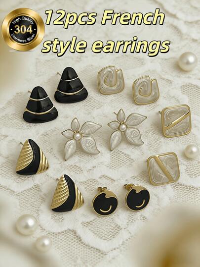 There Are Six Pairs Of Earrings, All In A Mixed Style With An Elegant Look. They Are Made Of Stainless Steel And Feature Various Shapes Such As Flower, Teardrop, Triangle, And Other Geometric Forms. These Simple Yet Fashionable Stainless Steel Earrings Are Suitable For Ladies To Wear In Their Daily Lives. They Are The Perfect Gift For Your Female Friends.