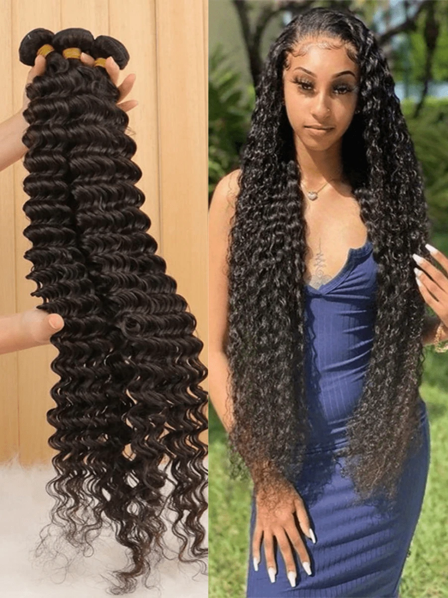 15A Brazilian Deep Wave Bundles Human Hair (20 22 24 Inch) Unprocessed Deep Curly Human Hair Quick Weave Hair 3 Bundles Thick Remy Virgin Hair Extensions Natural Color - SNatural - View 1