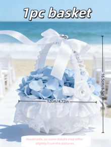3 chiếc giỏ hoa kiểu phương Tây bằng ren satin trắng cho bé gái dự tiệc cưới. - giỏ hoa - Xem 11