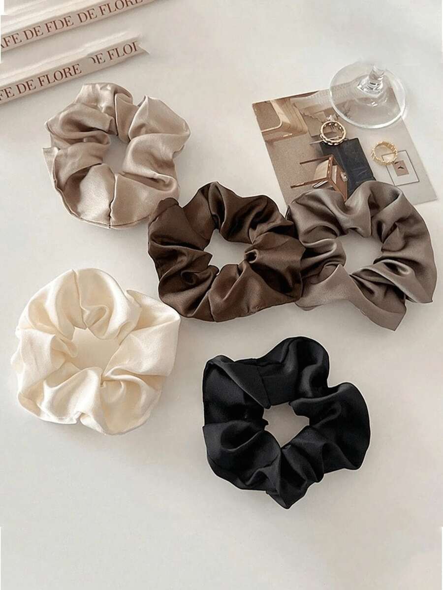 Set 5 buc. elastice pentru păr pentru femei, negru, alb, kaki, culoare uni, stil minimalist, accesorii pentru păr - Multicolor - Vizualizare 1