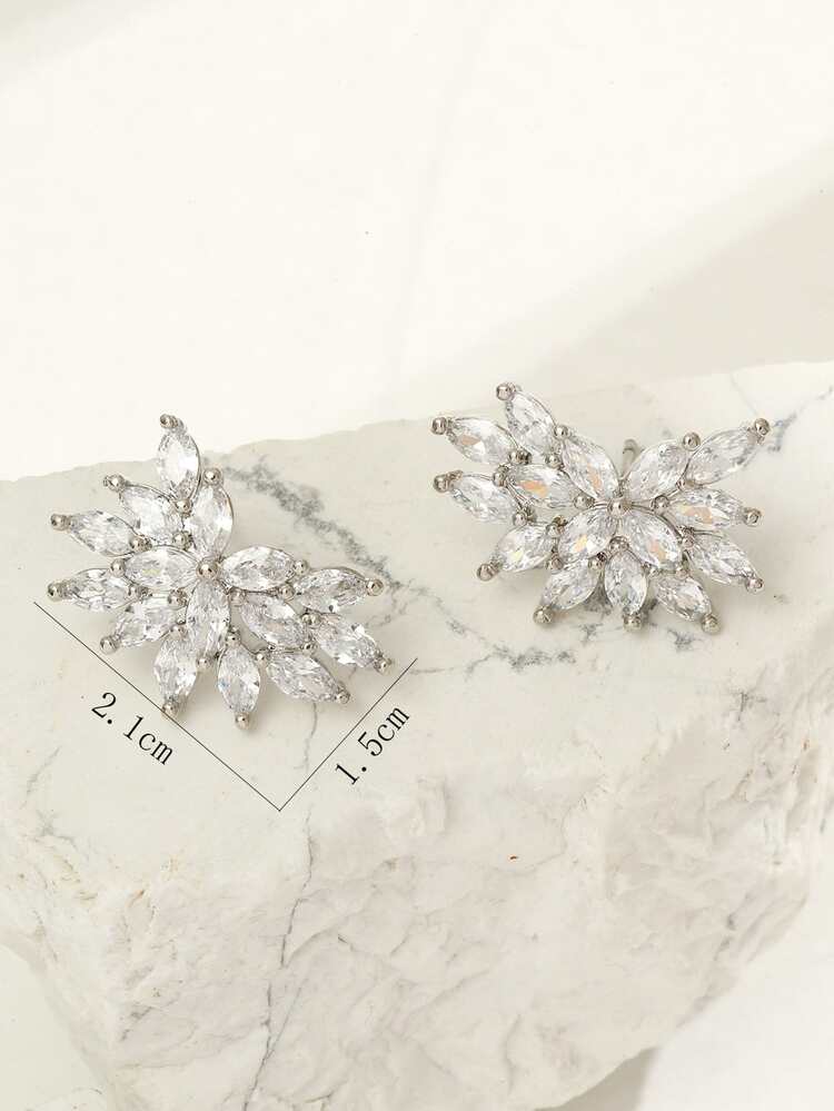 1 Pair Women's Copper Earrings With Zirconia Stones - Silver - View 4