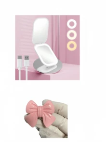 Espejo de maquillaje multifuncional LED - Recargable por USB, brillo ajustable, espejo de maquillaje LED, portátil, tamaño de bolsillo con luz, espejo de tocador portátil mini, espejo de maquillaje de viaje LED recargable por USB, espejo de tocador plegable con aumento y brillo regulable, tres modos de luz - luz blanca, luz natural y luz cálida, control de brillo táctil. Adecuado como regalo de Halloween y Navidad para familiares y amigos - Multicolor - Ver 9