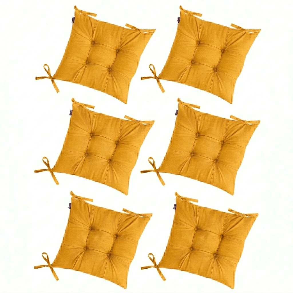 Set Of 6 Puffy Soft Square Chair Cushions – 40x40 Cm İN DER TURKEI - Yellow - View 1