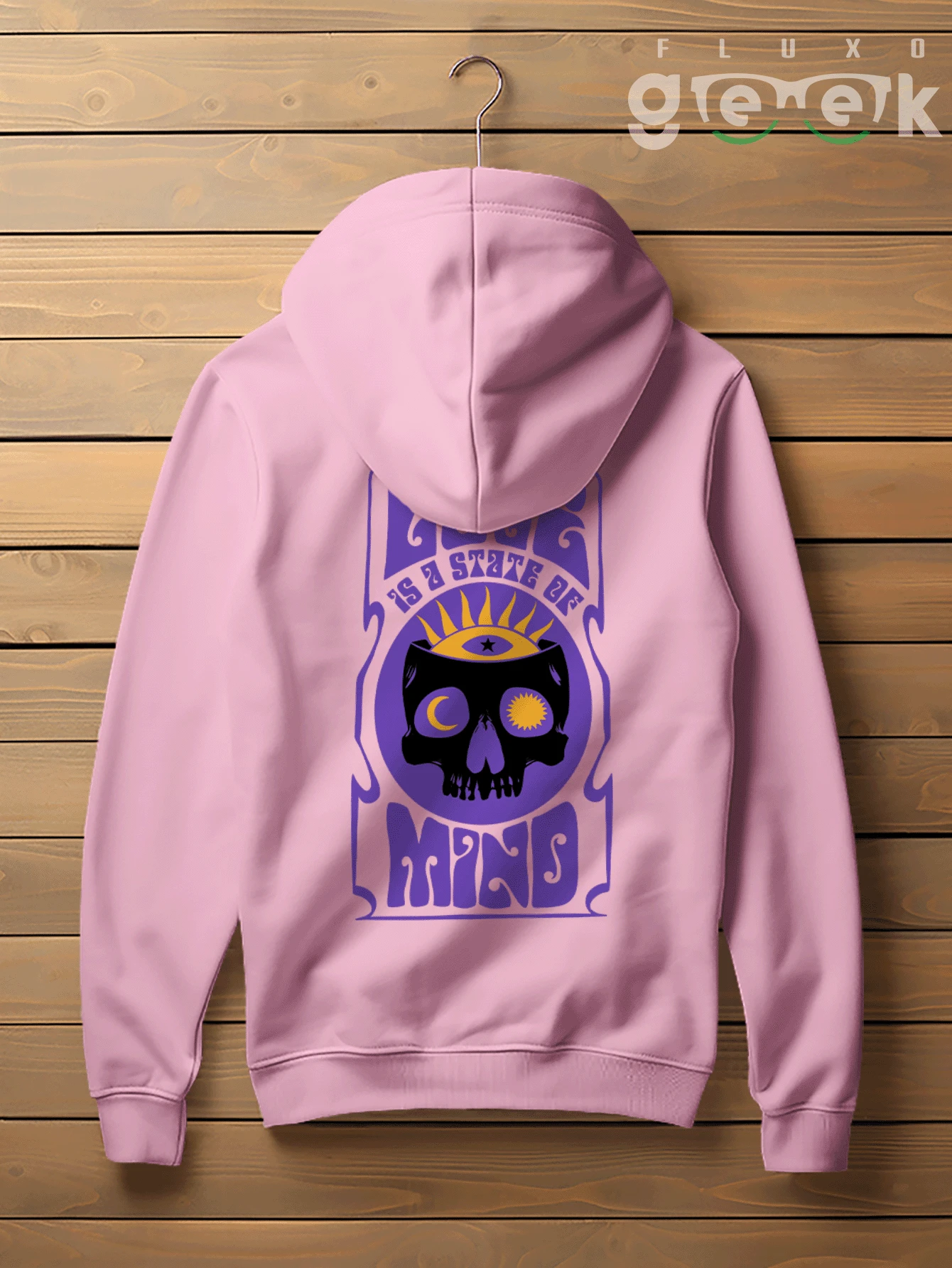Blusa Moletom Caveira Psicodélica Skull Vintage Psychedelic Cang 3406 FLUXO GEEK - Rosa Bebê - Visão 1