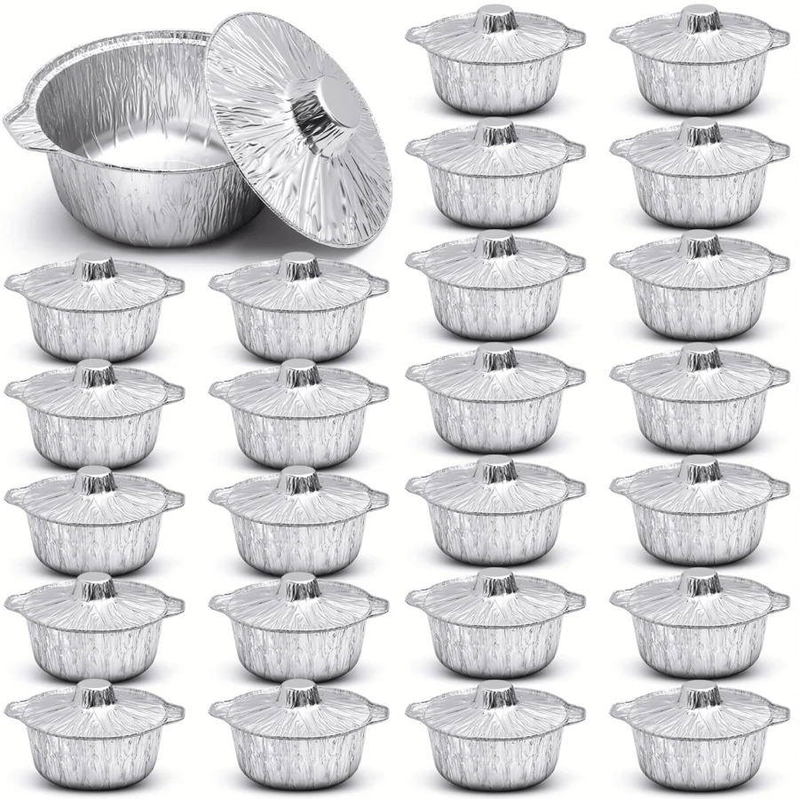 6个25厘米圆形铝箔烤盘，带盖，适用于制作馅饼、芝士蛋糕、肉桂卷、水果派、节日餐盘，家庭厨房用餐外卖野餐派对，厨房用品，食品包装材料 - 查看 1