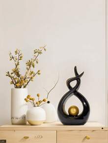 Escultura abstracta moderna en negro & dorado, estatua artística de lujo, elegante pieza central de decoración para el hogar adecuada para sala de estar, mueble de TV, estantería, escritorio de oficina, entrada, regalo ideal para inauguración de casa y boda, acento contemporáneo para dormitorio y mesa de comedor - 1PC - Ver 7