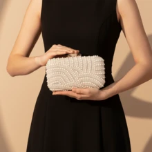 优雅珍珠水钻手拿包，适合晚宴、婚礼、排队等场合 - 金色 - 查看 6