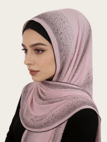 1pc Women's Lace Knitted Elastic Fabric Diamond Crafted Viscose Maxi Hijab Scarf, Malaysian Fashion Headscarf - Lace Rhinestone Long Scarf In Multiple Colors - View 9