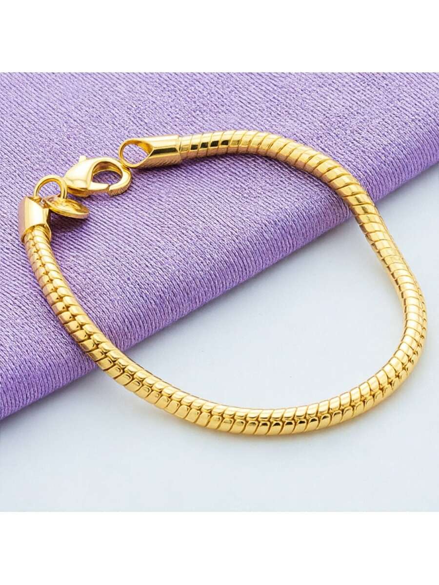 Vòng tay mạ vàng 18K dạng dây xích rắn 3mm dành cho nữ, trang sức cưới/đính hôn. - Vàng - Xem 1