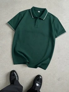 男士短袖 Polo 衫，商务休闲翻领纽扣上衣，适合办公室、休闲、运动、钓鱼、高尔夫等场合，复古绅士 Polo 衫 - 綠色 - 查看 11