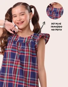 Junior Girl's Checkered Dress For June Festival, Light And Elegant, Flared - kotak-kotak/biru tua - View 6